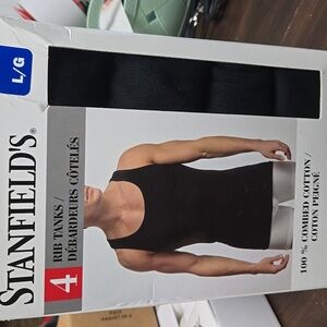 Stanfield's Size L Black 4 Pack of Ribbed Cotton Tanks